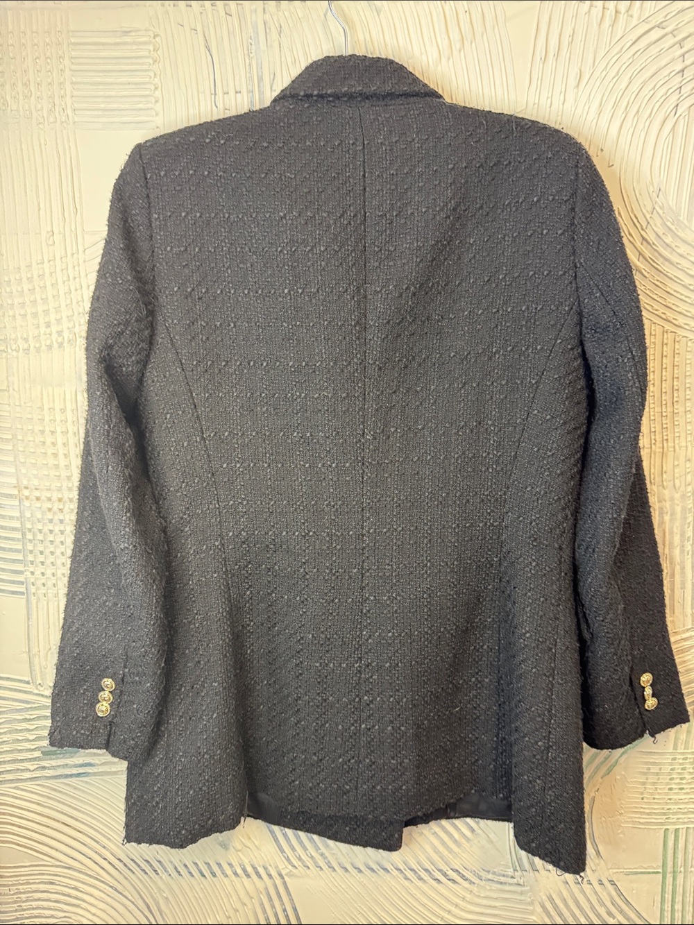 Zara Black Tweed Double-Breasted Blazer with Gold Buttons - Picture 5 of 7